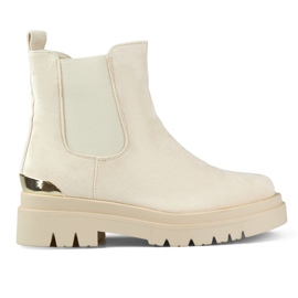 Stivaletti Chelsea da donna in pelle scamosciata con decorazione oro beige