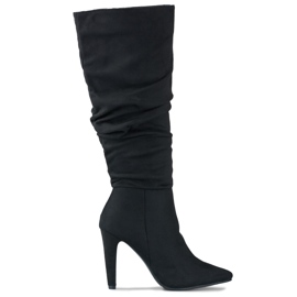 Stivali da donna con tacco in camoscio nero
