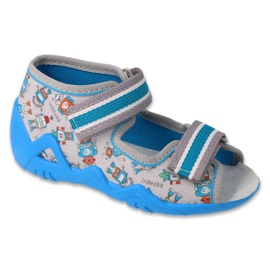 Ciabatte per bambini Befado con chiusura strappo 350P043 grigio e blu