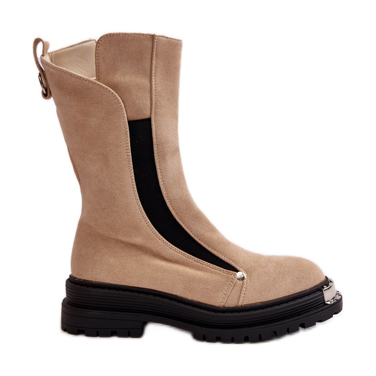 Stivali piatti isolati in pelle scamosciata Beige Palimra