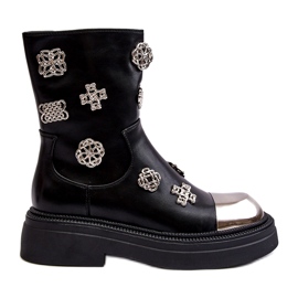 S.Barski Stivaletti In Pelle Isolanti Con Decorazioni D&amp;A MR870-14A Nero