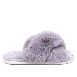 Pantofole Parris in pelliccia grigia con cinturini incrociati grigio