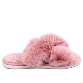 Pantofole Parris in pelliccia rosa con cinturini incrociati
