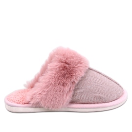 Pantofole Skeen spina di pesce con pelliccia, Rosa Chiaro