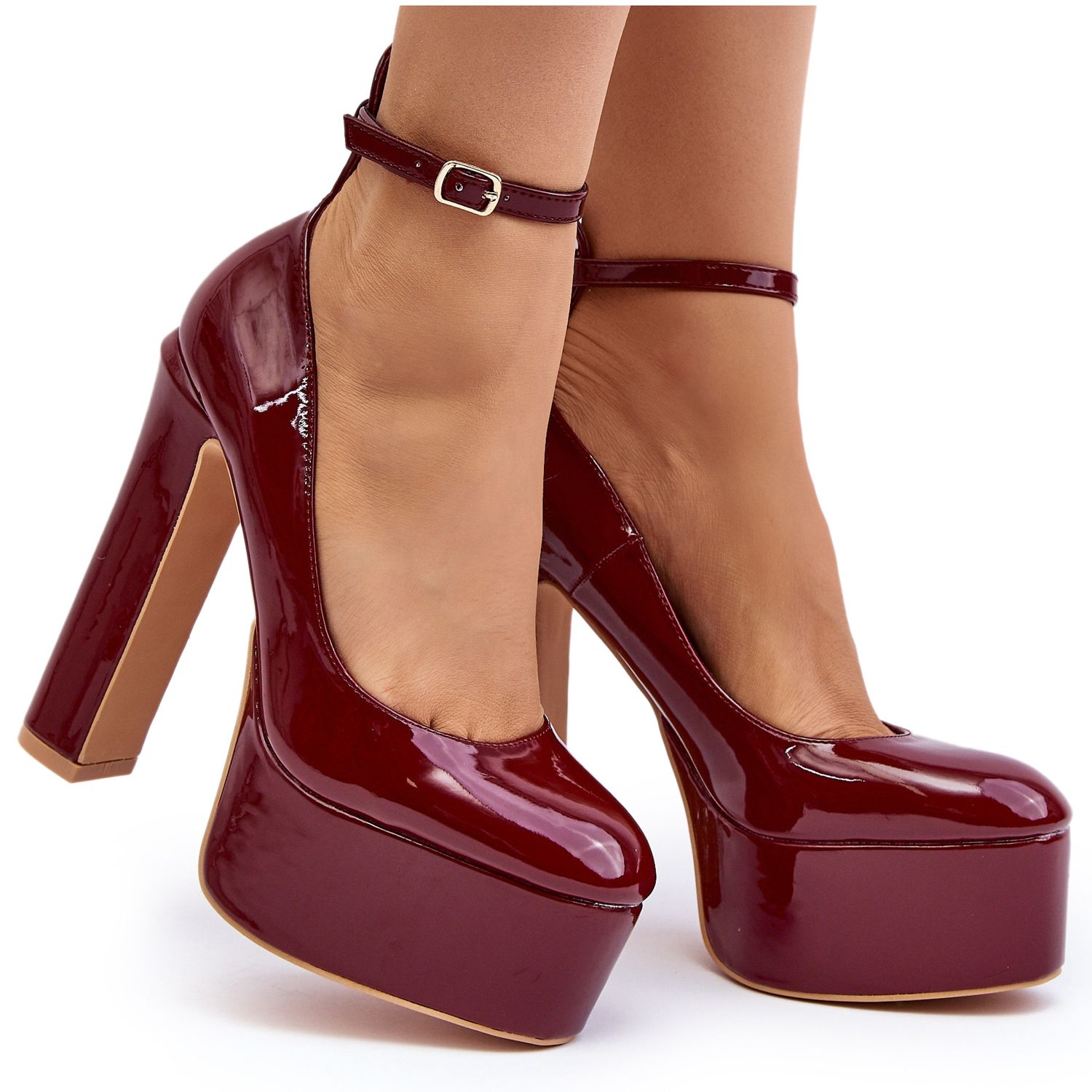 Stiletto Decollete Bordeaux Con Plateau Stiletto Rosso Décolleté