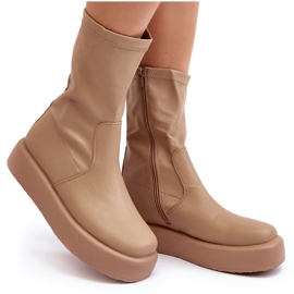 Stivali da Donna con Plateau in Ecopelle Beige Algedi