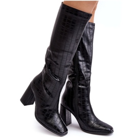 Stivali Con Tacco Alto Da Donna Con Goffratura Decorativa, Nero Vabaria