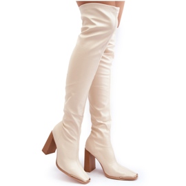 Stivali Sopra il Ginocchio da Donna con Tacco Alto, Ecopelle Orcella Beige