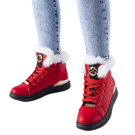 Sneakers rosse con pelliccia bianca di Fiemme rosso