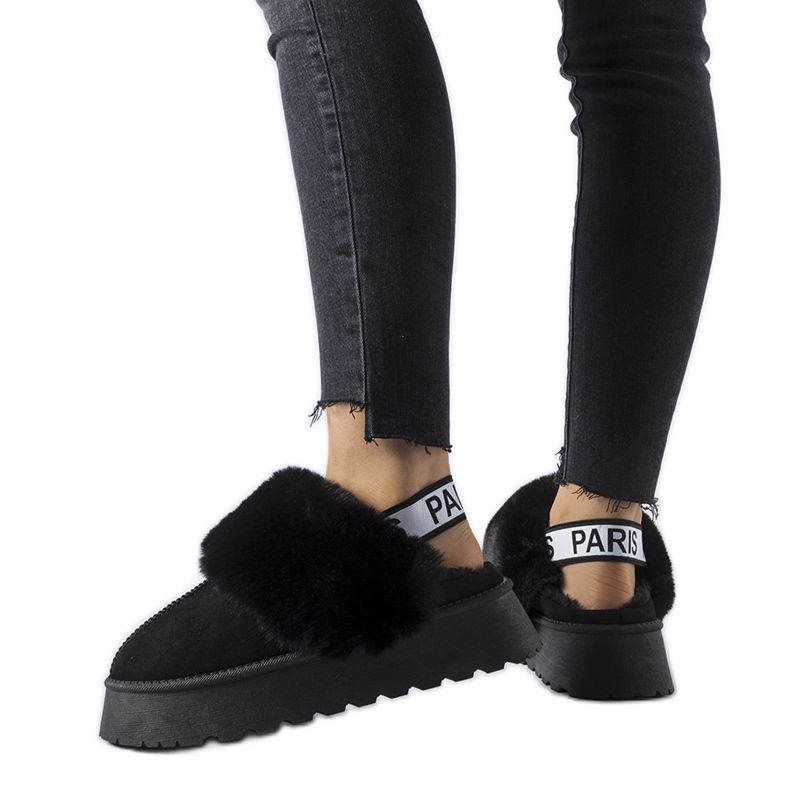 Ciabatte coibentate nere con elastico e pelo Sangro nero