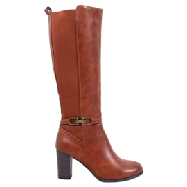 Classici stivali Milss Camel con tacco alto marrone