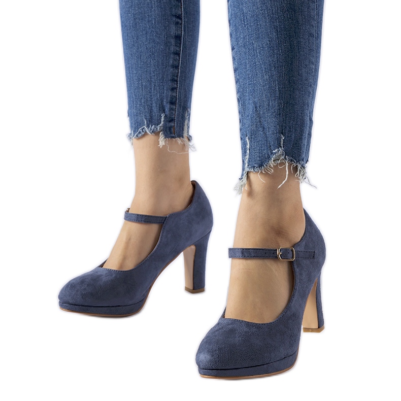 Scarpe col tacco blu navy con allacciatura Serri