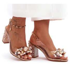Sandali eleganti trasparenti con tacco alto in oro rosa S.Barski MR1037-17
