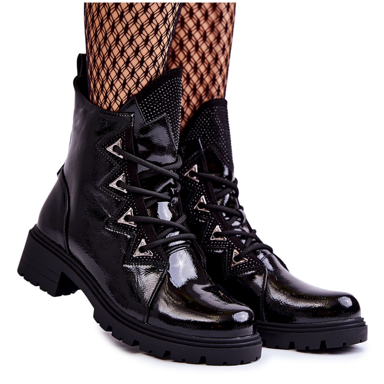 S.Barski Stivali isolati verniciati da donna con strass neri nero