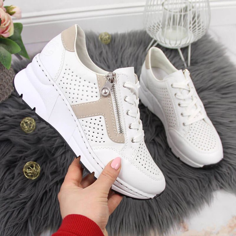 Rieker W N6304-80 scarpe con zeppa in pelle bianca