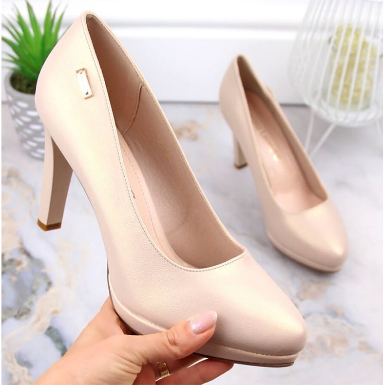 Décolleté Sergio Leone W SK53N beige con tacco alto e plateau