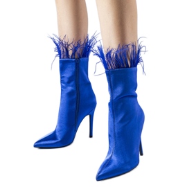 Stivaletti blu decorati con piume Selvana