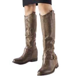 Stivali da cowboy alti Zen marroni con zeppa nascosta marrone