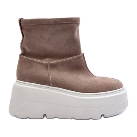 Stivaletti da donna in pelle con suola massiccia Beige Zazoo 3424