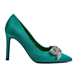 Scarpe col tacco Fairine verdi con fiocco verde