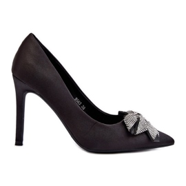 Scarpe col tacco Fairine nere con fiocco nero