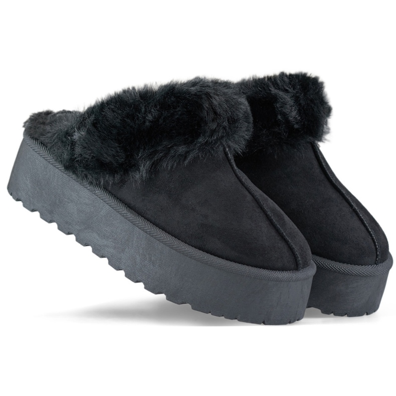 Pantofole da donna nere con plateau e pelliccia nero