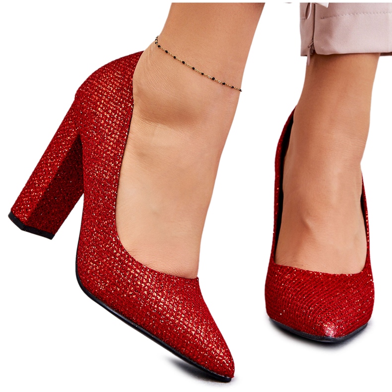 Décolleté con tacco alto rosso glitter lucido
