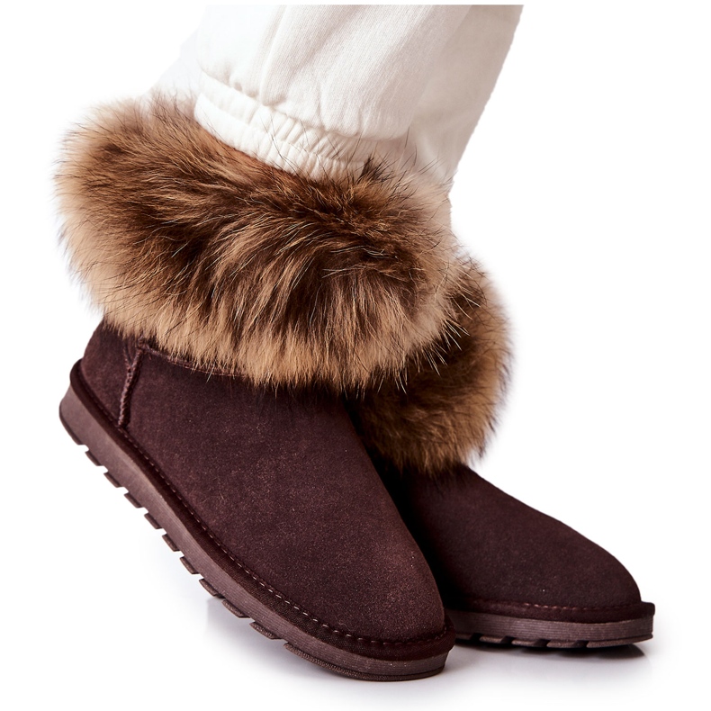 Mukluk In Pelle Da Donna Con Pelliccia, Marrone