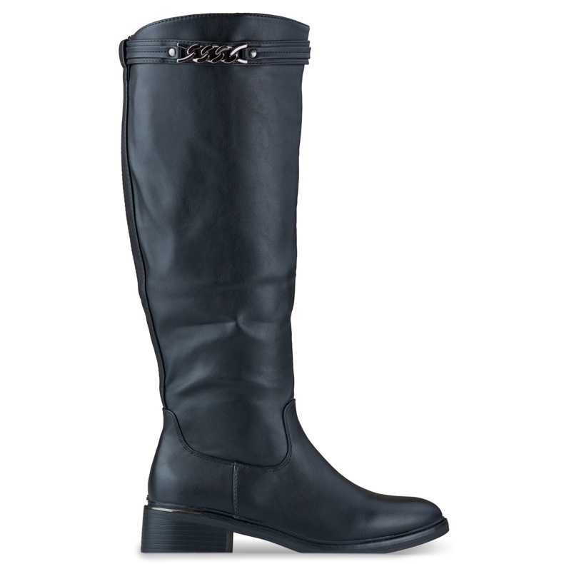 Stivali da donna al ginocchio con suola piatta in ecopelle nero