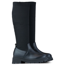 Stivali da donna neri con tomaia elastica, stivali a calza da donna nero