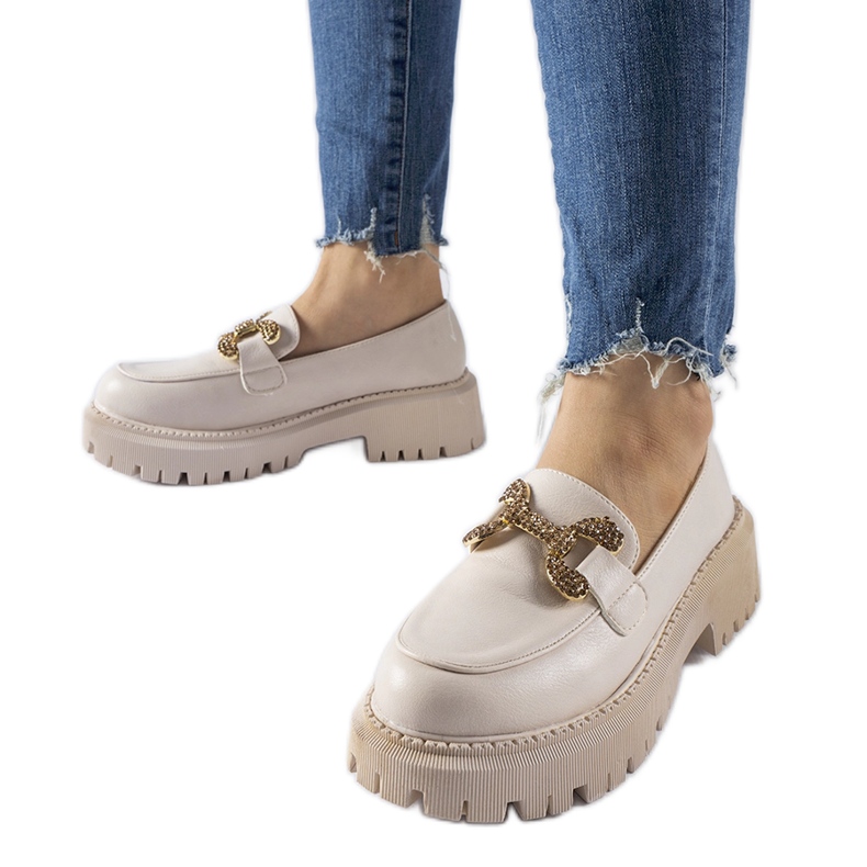 Mocassini beige decorati con strass Uzzone