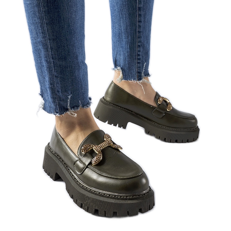 Mocassini verdi decorati con strass Uzzone verde