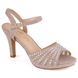 D&A Sandali tacco alto glitter oro con zirconi DA d'oro