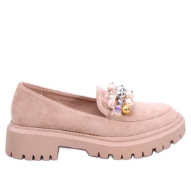 Mocassini con plateau Dollin Khaki con cristalli beige