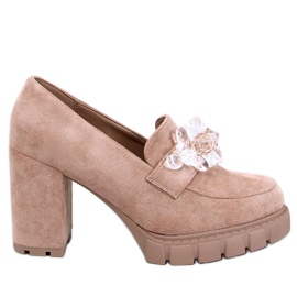 Mocassini Nadine Khaki stivaletti con tacco alto beige
