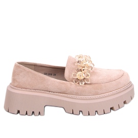 Mocassini Heidi Khaki con cristalli beige
