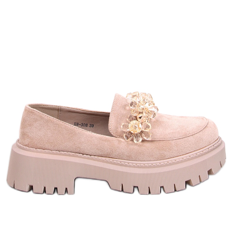 Mocassini Heidi Khaki con cristalli beige
