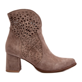 Zazoo 3166/P Stivali Traforati con Tacco Alto da Donna, Camoscio, Beige