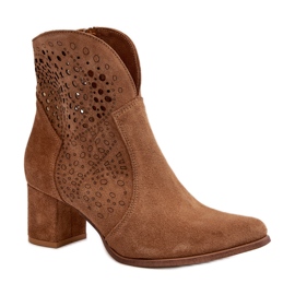 Zazoo 3166 Stivali Traforati con Tacco Alto da Donna, Camoscio Cammello marrone