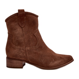 Zazoo 3329 Stivali da cowboy in pelle scamosciata marrone con tacco basso