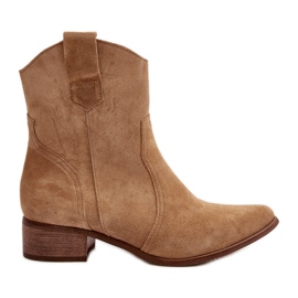 Zazoo 3305/2/G Stivali texani da donna in pelle scamosciata con tacco basso Beige