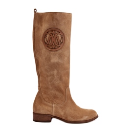 Zazoo 3367 Stivali sopra il ginocchio in pelle scamosciata da donna, Beige