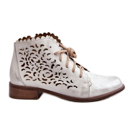 Zazoo 2871 Stivaletti stringati traforati da donna, Argento