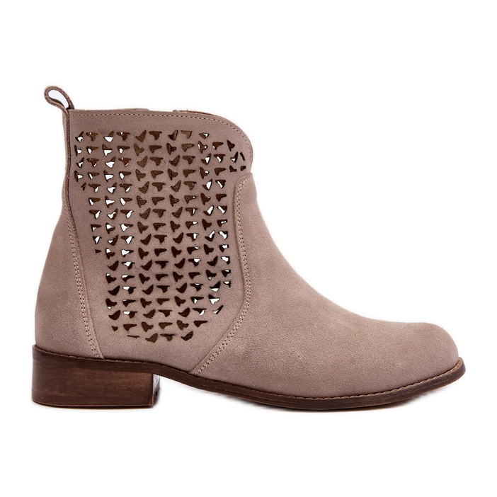 Zazoo 2791 Stivaletti traforati in pelle scamosciata, Beige