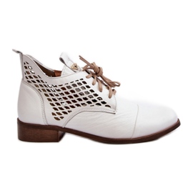 Zazoo 2878 Stivaletti Bassi in Pelle Traforata da Donna, Bianco
