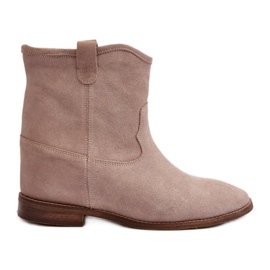 Zazoo 2326 Stivaletti slip-on da donna in pelle scamosciata, Beige