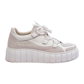 Scarpe sportive da donna in pelle con plateau M01/1 Zazoo Beige chiaro