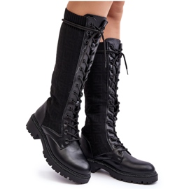 Stivali Stringati da Donna Con Tomaia Elastica Virxinia Nero