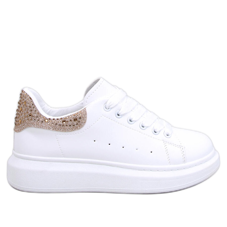 Sneakers Parkss BIANCO/ORO con plateau e strass bianca