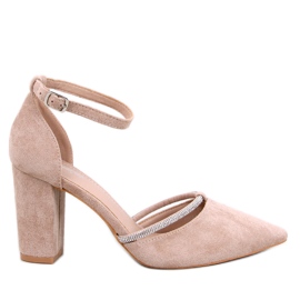 Décolleté Ingrid Khaki con tacco alto e strass beige